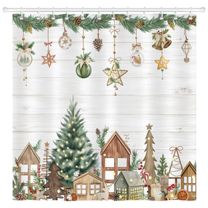 Ensemble de rideaux de <span class=keywords><strong>douche</strong></span> de Noël pour la décoration de la salle de bain, rideaux de <span class=keywords><strong>douche</strong></span> amusants avec motif d'arbre et de cabane en bois, cadeaux rustiques, ensemble de rideaux de <span class=keywords><strong>douche</strong></span> pour enfants - Product Image 1