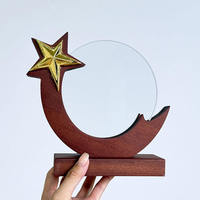 Trophées personnalisés en cristal en forme de cercle, base en bois en forme d'étoile, or, argent, cuivre, trophée rond en cristal