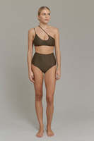 Ensemble bikini deux pièces asymétrique à une épaule et taille haute pour femme, nouveau design, couleur unie texturée, maillot de bain OEM, vente en gros