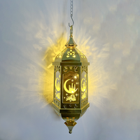 Lanterne Ramadan Superwin RTS avec musique, hexagone moyen, 10 LED, fil de cuivre, lustre, chaîne électro-plaquée, festival musulman islamique