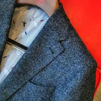 Jas Pria Italia E.Thomas Kasmir Sport Coat Slim Fit, Warna Abu-abu Custom, Bahan Wol Windowpane, Setengah Kanvas, Bernapas, Kancing Satu Baris, Kerah V