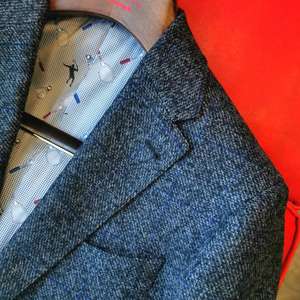 Veste de sport <span class=keywords><strong>homme</strong></span> E.Thomas <span class=keywords><strong>en</strong></span> cachemire italien, coupe ajustée, col <span class=keywords><strong>en</strong></span> V, simple boutonnage, demi-toile respirante, <span class=keywords><strong>en</strong></span> laine à motif pied-de-poule gris personnalisé - Product Image 5