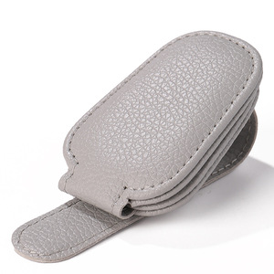 <b>Car</b> Sunglasses <b>Clip</b> Leather Sun Visor Storage Holder Eyeglasses Ticket Document Organizer Beige Gray Black Red - Product Image 4
