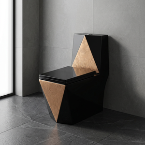 WC monobloc en céramique or et blanc coloré, sans bride, à fixation au sol, avec abattant à fermeture douce - Product Image 6