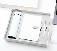 Elegante Set de Regalo de Oficina 3 en 1: Vaso Térmico Inteligente, Bloc de Notas de Cuero y Bolígrafo Roller, Caja Promocional Corporativa Personalizada