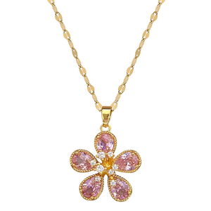 Collar con Colgante de Disco Floral y Cadena de Eslabones de Rodio Chapado en Oro y Cobre con Lazo Rosa Dulce para Regalo de Niña - <span class=keywords><strong>Mi</strong></span> <span class=keywords><strong>Hija</strong></span> - Product Image 1