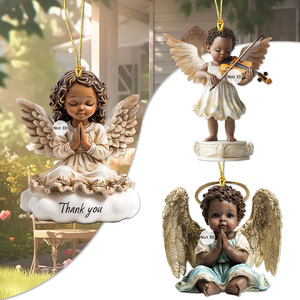 Ornamenti di angelo afroamericano in resina artigianato eleganti pezzi decorativi - Product Image 4