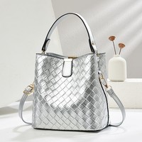 Sac seau décontracté texturé tissé tendance bohème pour femme, avec fermeture magnétique en PU, collection Printemps-Été