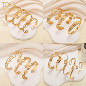 Bracelet jonc tendance en acier inoxydable plaqué or 18 carats en forme de feuille d'olivier <span class=keywords><strong>Michu</strong></span> Love and Peace pour femmes et hommes - Product Image 2