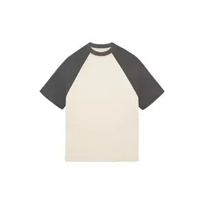 Tùy Chỉnh Logo Màu Xám Trắng Người Đàn Ông Của T-Shirt Trung Bình Cao Cổ Raglan Tay Áo T-Shirt Cotton Hữu Cơ Chống Nhăn Người Đàn Ông Của T-Shirt