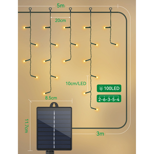 Aigostar all'aperto luci della tenda di natale 100 LED 8 modalità IP65 solare USB per feste - Product Image 2
