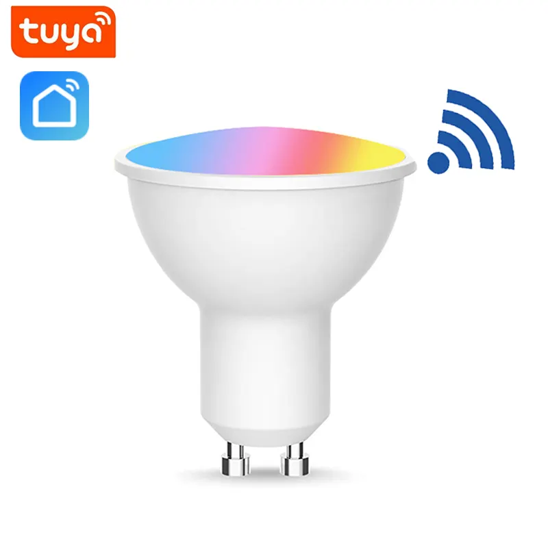 Tuya smart Life APP controlling RGB & Cold White Warm White GU10 WiFi Smart LED Light Bulb 4.5W Lamp