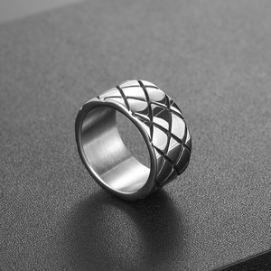 Men's <b>Titanium</b> Steel <b>Ring</b> Geometric Diamond Pattern Band SA1089 Gift Jewelry - Product Image 2