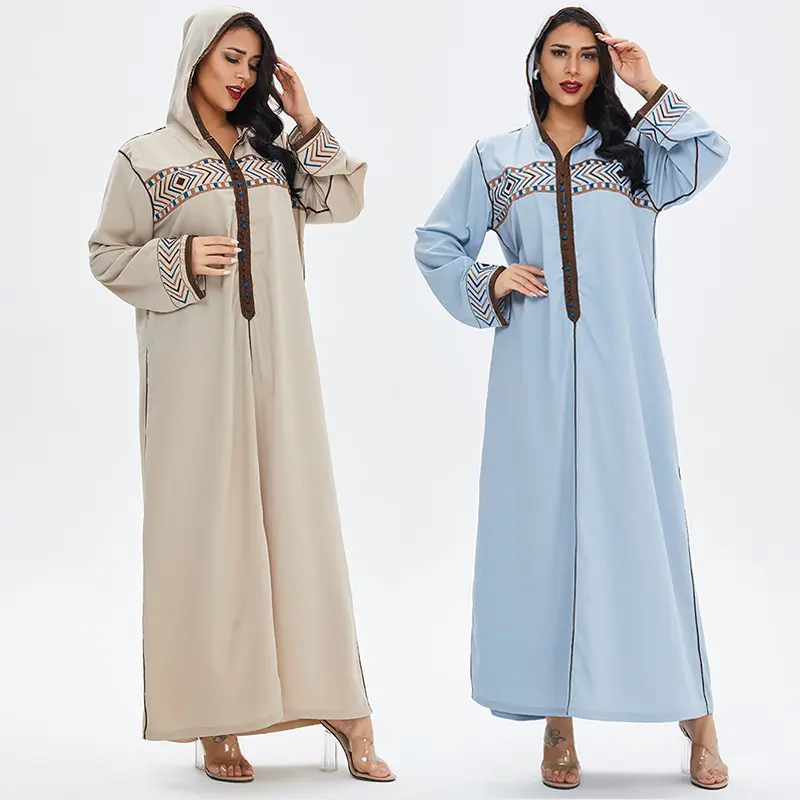 M-2XL de manga larga árabe para mujer, vestido con capucha étnico informal, urbano, estilo nacional bordado
