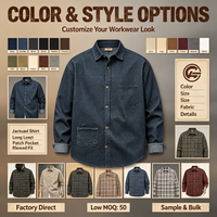 Chemise pour Homme Maden en Jean à Carreaux, Veste Chemise Rétro Style Workwear Grande Taille, Chemise Shacket à Manches Longues à Carreaux, Tendance Printemps 2026