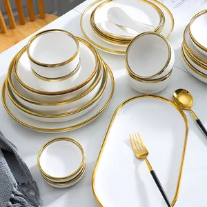 Gloden سيراميك مصقول مجموعة أطباق مجردة تصميم أدوات مائدة سيراميك طبق عشاء قبول مخصص