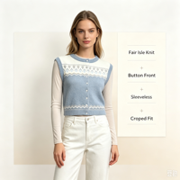 Gilet pour femme Gable, nouveau modèle tricoté sur mesure, OEM&ODM, haute qualité, motif Fair Isle, couleur orange, sans manches, vente en gros