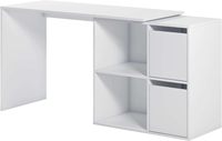 Bureau d'ordinateur moderne en bois, table de studio réversible multiposition avec étagère, finition blanche, poste de travail pour bureau à domicile