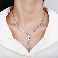 Collier de tennis exquis avec zircon chaîne de griffe pour femme en forme de Y en argent 925 plaqué rhodium de luxe simple