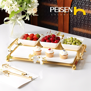Nga phong cách Arabic Vàng Gốm kẹo bát với xử lý ramadan kim loại khay món ăn & tấm - Product Image 3