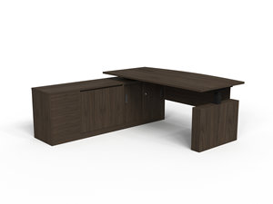 <span class=keywords><strong>Bureau</strong></span> électrique moderne pour cadres avec armoire de rangement latérale, poste de travail assis-debout à double moteur avec panneau et crédence - Product Image 5