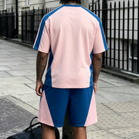 Ensemble de survêtement décontracté tendance pour homme, maillot de football rose et bleu color block, service OEM 2026, logo personnalisé, style streetwear