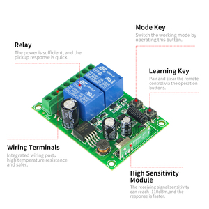 433Mhz phổ không dây điều khiển từ xa DC12V 24V 2CH RF tiếp sức và phát từ xa nhà để xe/cổng/động cơ/ánh sáng/thiết bị nhà - Product Image 6