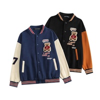 OEVE veste de baseball à blocs de couleurs Bomber vestes en micro polaire broderie de lettres personnalisée femmes tissé long standard tricoté