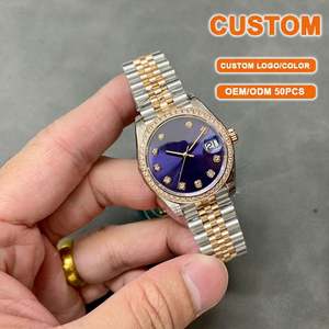Reloj de Pulsera Mecánico Automático de Lujo para Hombre, Personalizado, de Alta Calidad, con Cadena Dorada de Cinco Eslabones y Moissanita - Product Image 1