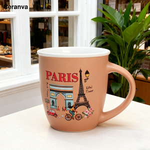 Hot bán biểu tượng tùy chỉnh thân thiện với môi gốm Paris cốc cà phê màu nâu cá nhân thiết kế thực phẩm an toàn máy rửa chén lò vi sóng - Product Image 1