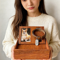 Boîte commémorative personnalisée en bois pour animaux de compagnie avec cadre photo et support de collier, vente en gros, cadeau souvenir pour cendres de chien et chat, directement de l'usine