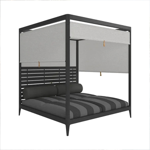 Lit de repos d'hôtel de forme carrée en aluminium haut de gamme avec auvent Beach Cabana Lit de repos extérieur avec coussin de rideau - Product Image 6