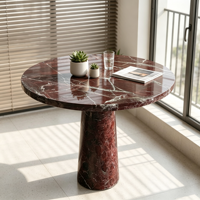 Luxuriöser Natürlicher Rosso Levanto Marmor Runder Couchtisch Minimalistischer Roter Beistelltisch Konische Basis Wohnzimmer Heim Villa Dekoration