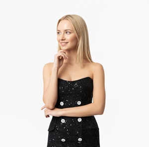 <span class=keywords><strong>Abito</strong></span> Midi di Lusso con Paillettes Senza Spalline, <span class=keywords><strong>Doppiopetto</strong></span>, Spacco Frontale, Aderente, Elegante per Feste, Serate, Club e Banchetti - Product Image 2