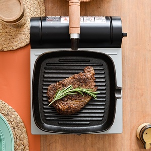 Factory Wholesale Household Kitchen Square Mini Cast Iron Non-stick BBQ Griddle - Wood Handle Frying <strong>Pan</strong> - Product Image 5