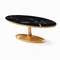 Table basse ronde moderne de luxe, plateau en marbre artificiel noir, base en forme de tulipe dorée, pour meubles de maison, personnalisable