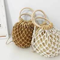 Sac de plage d'été tissé à la main, sac à main en filet ajouré pour femme, mini sac fourre-tout au crochet avec poignée ronde et pochette intérieure