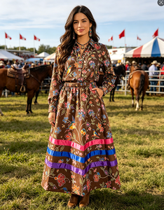 Falda Maxi de Mujer con Estampado Floral de Colibrí Estilo Vintage Canadiense, con Cintas de Colores y Volantes, Cintura Elástica, Venta al por Mayor, Ropa Casual Boho - Product Image 6