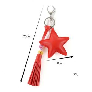 Llavero de PU con borla de cuero sintético y perlas, relleno de felpa, estrella de cinco puntas, para mujer, niña, colgante de bolso - Product Image 6