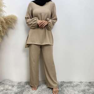 패션 이슬람 여성 투피스 세트 탑 바지 하이 퀄리티 겸손한 옷 이슬람 이드 두바이 터키 도매 2327 + 2328 - Product Image 5