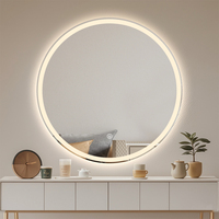 Miroir de salle de bain LED rond moderne en alliage d'aluminium, éclairage frontal, bord givré, miroir de maquillage intelligent illuminé pour hôtel et décoration intérieure