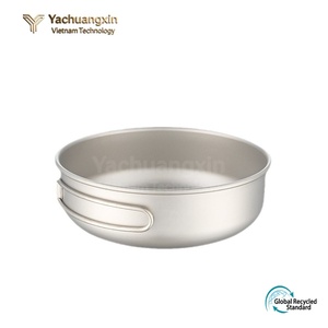 Eco-Friendly Heat Resistant Single Wall Titanium Lightweight Metal Bowl for Outdoor <b>Camping</b> Dinnerware Sets Folding Handle - Product Image 2