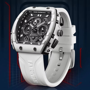Mark Fairwhale FW 5670 Men's Quartz Tonneau <strong>Automatic</strong> <strong>Chronograph</strong> 3BAR Water Resistance Complete Calendar Silicone Sports Charm - Product Image 1