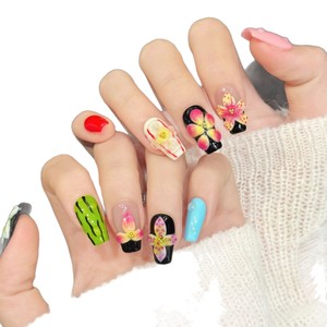 <span class=keywords><strong>Uñas</strong></span> Acrílicas Artificiales TSZS Fashion Forward con Flores <span class=keywords><strong>Esculpidas</strong></span> en 3D, Bloques de Color Pintados a Mano, <span class=keywords><strong>Uñas</strong></span> Postizas <span class=keywords><strong>Cortas</strong></span> y Reutilizables - Product Image 4
