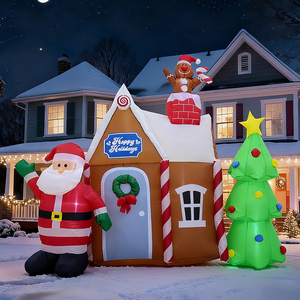 Decoración Navideña Inflable de 2.1 Metros, <span class=keywords><strong>Castillo</strong></span> de Papá Noel, <span class=keywords><strong>Hombre</strong></span> de Jengibre, Árbol de Navidad, Modelo Inflable para Exteriores, Adorno para Jardín - Product Image 2