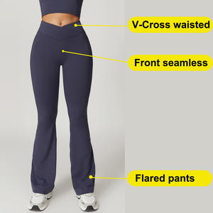 LuluyunレディースソリッドフレアヨガパンツVクロスオーバーハイウエスト隠しシュクランチブートカットプラスサイズ4ウェイストレッチバットリフティング - Product Image 3