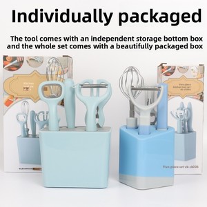 Ensemble de 5 ustensiles de cuisine multifonctionnels en acier inoxydable, éplucheur en PP, couteau <span class=keywords><strong>à</strong></span> fruits, <span class=keywords><strong>râpe</strong></span> <span class=keywords><strong>à</strong></span> <span class=keywords><strong>légumes</strong></span>, outils de préparation de nourriture pour bébés, complet - Product Image 6