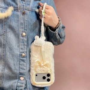 Nouvelle Coque de Téléphone en Peluche avec Nœud Papillon et Perles pour <span class=keywords><strong>iPhone</strong></span> 17 Pro Max, Antichoc, Couverture Intégrale, Coque Souple avec Cordon de Suspension Style Fille - Product Image 3