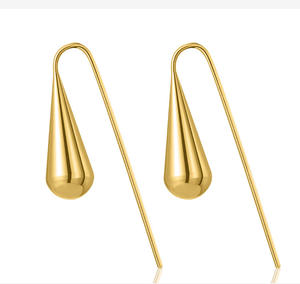 डुबाई उए सुंदर 18k सोने की प्लेटेड स्टेनलेस स्टील फैशन महिला गहने तिरपाल लंबे हुक वाटरड्रॉप हूप इयररिंग्स - Product Image 6