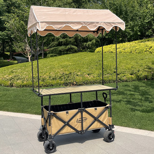 핫 셀링 야외 안정적 조절 가능 접이식 스낵 카트 노점 카트 피크닉 캠핑 카트 (햇빛 가리개 포함) - Product Image 3